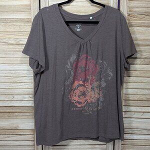 Sonoma Brown Graphic T-Shirt with Floral Design Size 2X